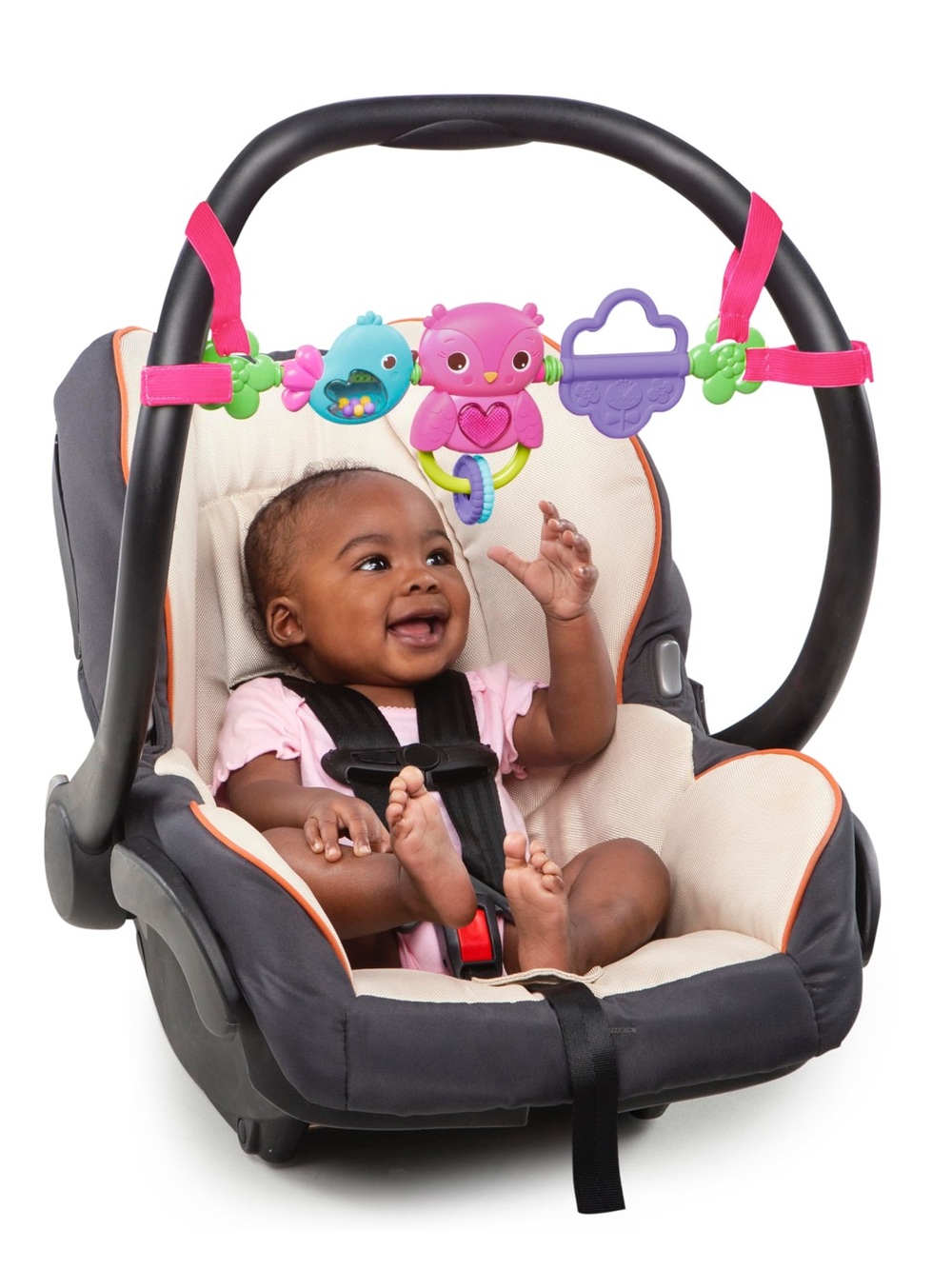 Bright Starts Pink Owl Stroller/Car Seat Activity Bar with Teethers